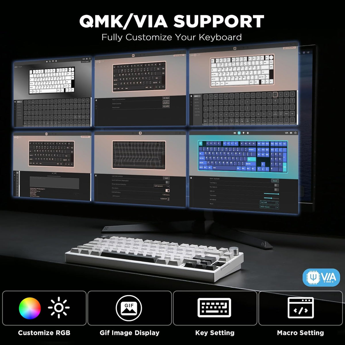 YUNZII AL80 Wireless Mechanical Keyboard,Full Aluminum CNC, Smart LCD Display,Hot Swappable Gasket Mount 75% Layout with Knob,BT/2.4G/USB-C,QMK/VIA Support for Win/Mac (Silver, Gateron Zero Switch)