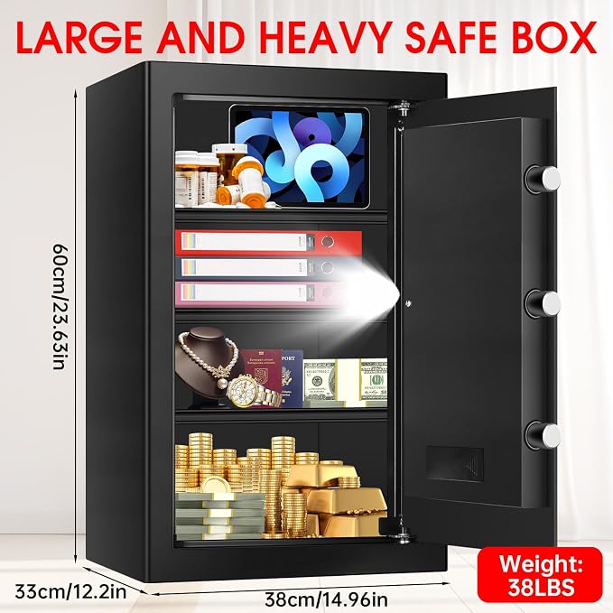 5.2 Cuft Large Home Safes Water and Fireproof, Digital Safes for Home Use Fire and Water Proof with Removable Shelves, Alarm System and Mute Function, Anti-Theft Fireproof Safe for Home Documents