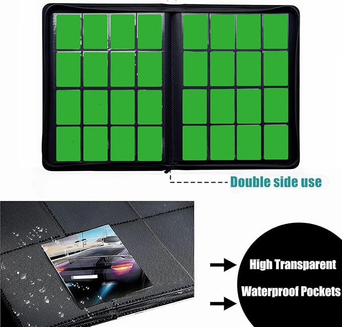 Trading Card Binder 16 Pocket, 1664 Pockets Ringless PU Cover Card Collection Binder, Double Sided Card Binder Collector Album, Card Folder for MTG, TCG, Sports Cards, Game Card (Green, 16Pockets)