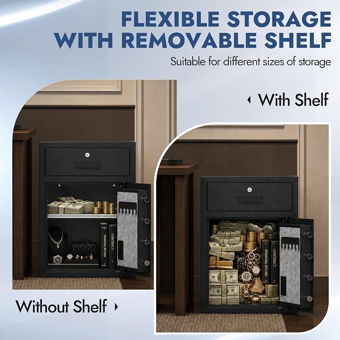 KAER Safes for Home, 5.1 CuFt Heavy Duty Drawer Safes, Digital Combination Lock Cabinet Safe with Fireproof Waterproof Bag, Alarm System & Removable Shelf, for Documents Office Apartment