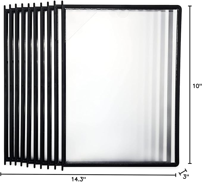 Tarifold Wall Mount Reference System, 10 Pockets, Easy-Load Design, Black | 10 double-sided polypropylene pockets, holds 20 letter-size sheets, sturdy wall-mount bracket, quick and easy to install