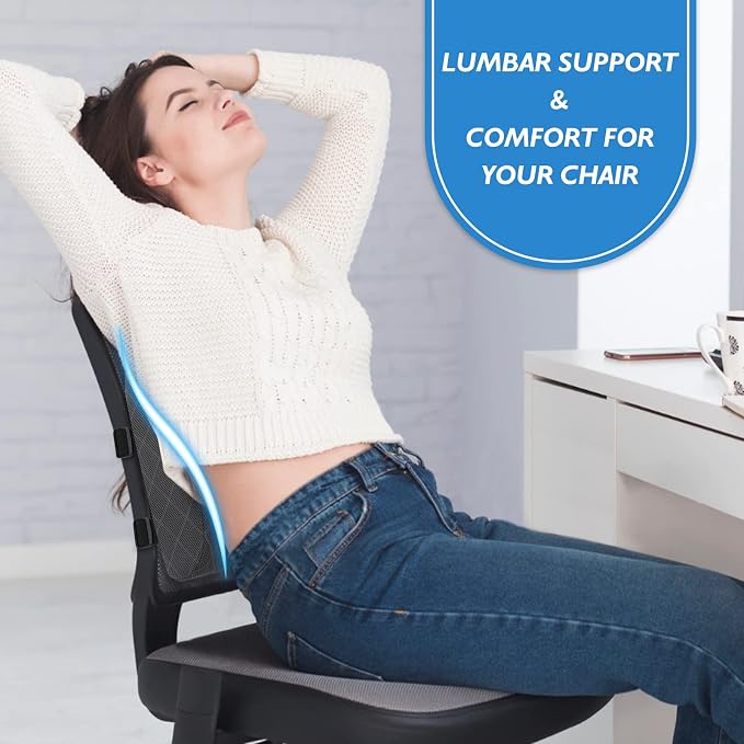 Lumbar Support Pillow for Office Chair, Back Support, Memory Foam, Grey | Improve Sitting Posture & Back Pain Relief. Lumbar Pillow Fits Office, Gaming & Car Chairs with Adjustable Dual Straps