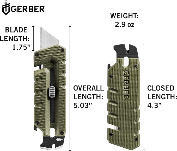 Gerber Prybrid EDC Pocket Knife Multitool 8-in-1 Box Cutter, Green G10