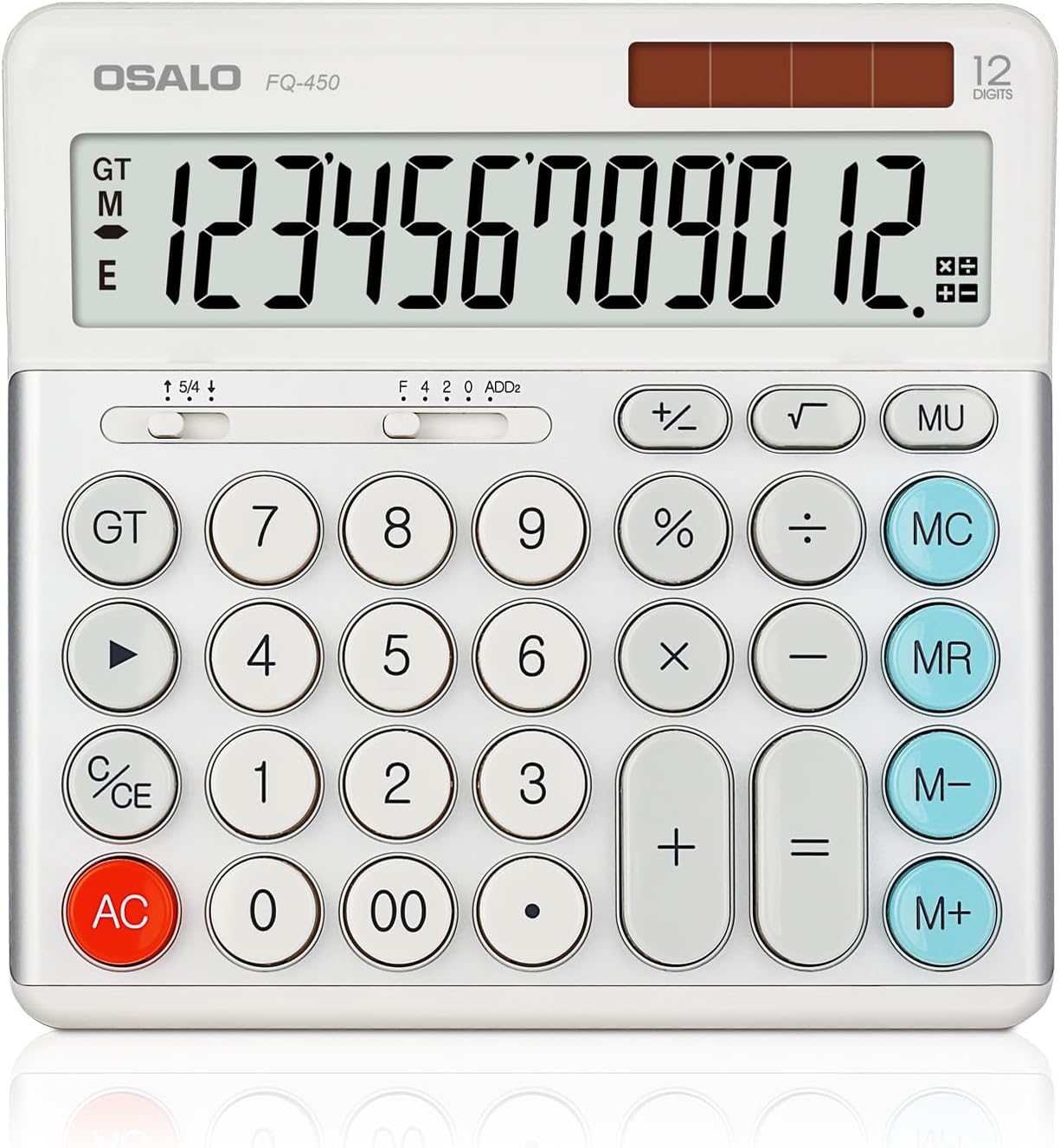 OSALO Desktop Calculator Extra Large Display 12-Digit Big Buttons Accounting Calculators Battery & Solar for Office Business (FQ-450 Extra Large)