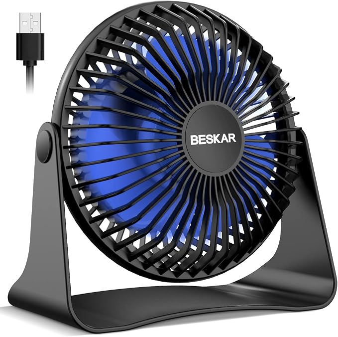 BESKAR USB Small Desk Fan, Portable Table Fans with 3 Speeds Strong Airflow | Quiet Operation and 360°Rotate, Personal Cooling Fan for Home, Office, Bedroom, 3.9 ft Cord