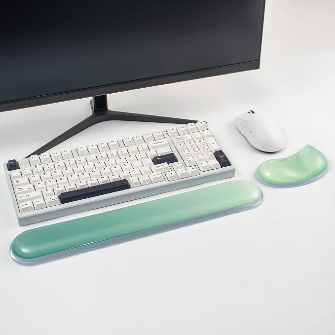 Gel Keyboard and Mouse Wrist Rest Set –Green Clear Wrist Rest for Computer Keyboard 60%/68%/75%, Comfort & Support for Typing and Gaming