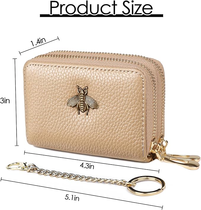 imeetu RFID Credit Card Holder, Small Card Wallet Women, Leather Card Case | Genuine Leather Women's Card & id Cases, Change Coin Purse with Zipper Keychain id Window, 20 Colors & 3 Styles, Daily, Gifts
