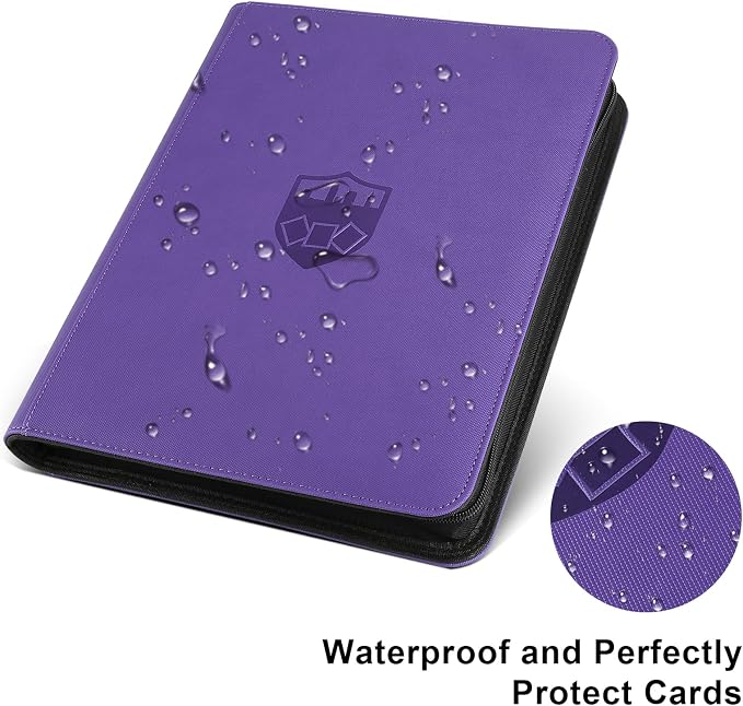 12 Pocket Ringless Side Loading Trading Card Binder, 720 Cards PU Fixed Page Zipper Card Album for TCG Sports Game Cards, Not Fit Top Loaders(Purple)