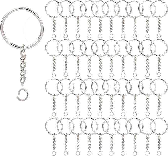KANSPHY 100 Pack Key Ring with Chain and Open Jump,1 inch Split Round Keychain Rings Bulk for Craft Making Jewelry