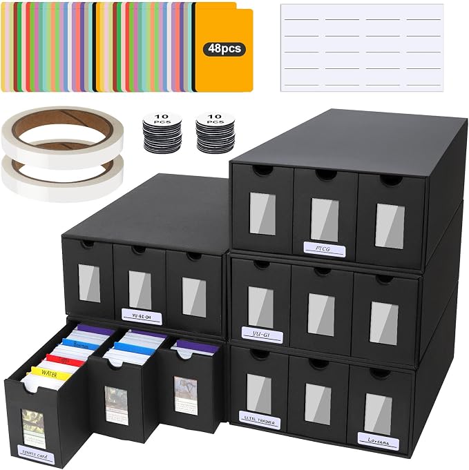 Trading Card Storage Box, 15000+ Cards Deck Box for MTG Commander, Trading Cards Organizer with 48 Card Dividers, Labels & Tapes, Visible Card Deck Boxes for MTG TCG PTCG Sport Cards
