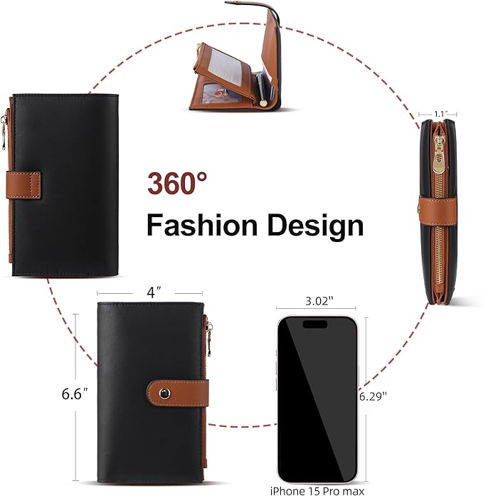 Wallet Women RFID Blocking Multi Cards Wallet Credit Card Holder for Women Large Capacity Lady Leather Trifold Travel Wallet with Passport/Pen Holder