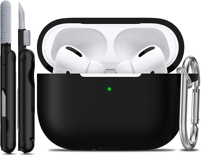 R-fun for AirPods Pro 2 Case, Soft Silicone Protective Cover with Cleaning Kit & Keychain, Support Wireless Charging, Compatible with Apple AirPods Pro 2nd/1st 1st Generation, Black
