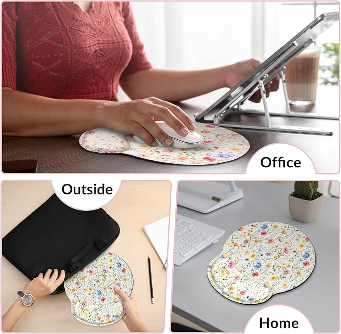 KONVINIT Ergonomic Mouse Pad with Wrist Rest, Small Mousepad with Non-Slip Rubber Base and Smooth Surface, Floral Mouse Pads for Desk, Office Desk Accessories