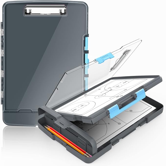 Sooez Original Clipboard with Dual Storage, Heavy Duty Clip Boards 8.5x11 | Dual Compartment, Clearview, Dry Erase, High Capacity, Real Hinge, High Capacity, Pen Holder, Coach School & Office Supplies