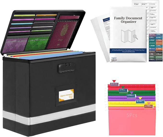 Deluxe Next of Kin Box Organizer with Labels,Estate Planning Organizer Kit | Fireproof Home & Office Organization with Family Document Guide,Foldable Document Organizer for Family,Combination Lock