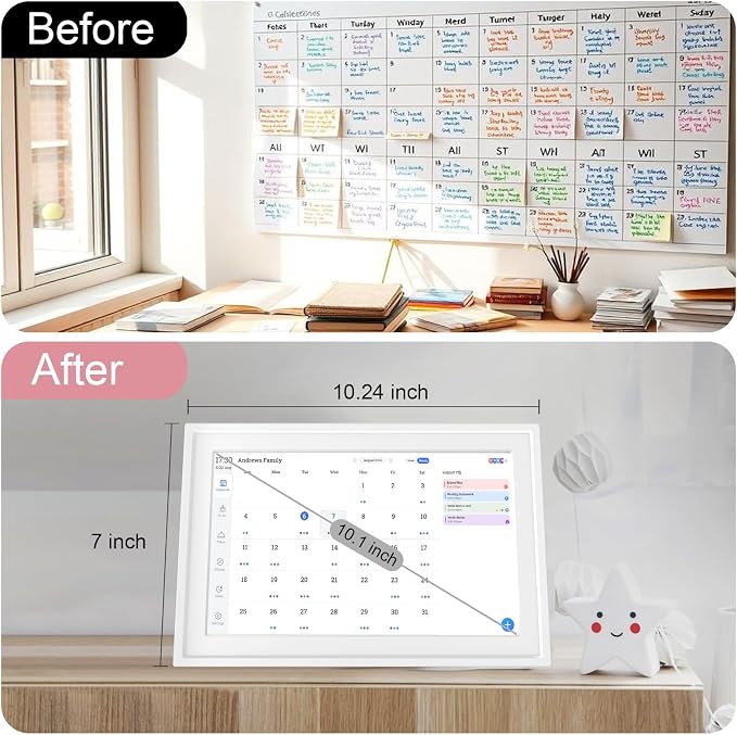 Digital Photo Frame 10.1" WiFi Touch Screen Digital Door Calendar, Family Planner Meal Plan, Audio Reminder, APP Shared Schedule, No Subscription, Wall & Desk Mount