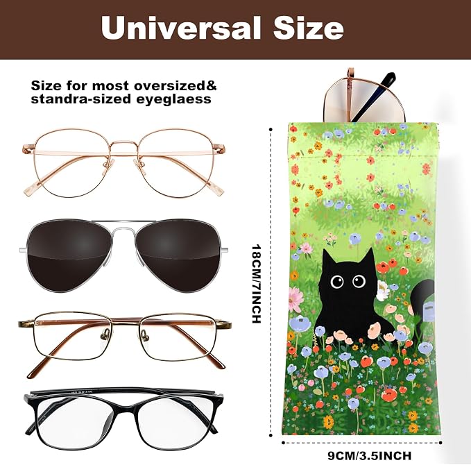 Anikathy 2Pcs Sunglass Eyeglass Glasses Case Soft PU Leather with Cleaning Cloth Cute Glasses Pouch Bag for Men Women Girs