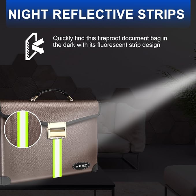 6500°F Fireproof Document Bag with Lock,Upgraded Fireproof/Waterproof Money Bag with Zipper/Reflective Strip,Storage Pouch for A4 Letter Size Document,Cash,Cell Phone,Passport
