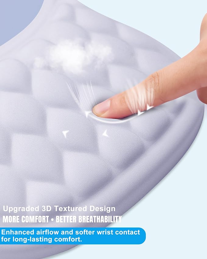 Ergonomic Mouse Pad with Sloped Memory Foam Wrist Rest | 3D Textured Wrist Cushion, Smooth Lycra Surface, Non-Slip PU Base, Comfortable Support for Office/Home Computer Desks