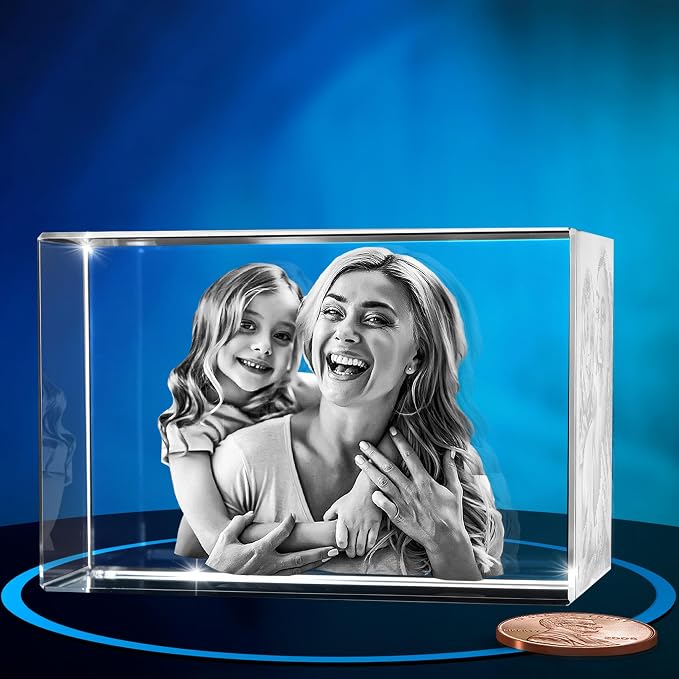 ArtPix 3D Crystal Photo, Personalized Gifts for Women, Wife, Mom, Her, Him, Men, Great Customized Gift With Your Own Photo - Anniversary, Wedding, Birthday - Custom Glass 3D Laser Etched Picture Frame