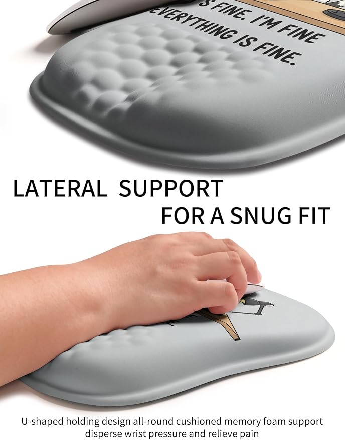 Hokafenle Ergonomic Wrist-Hugging Mouse Pad Wrist Support, U-Shaped Holding Wrist Rest Mousepad for Carpal Tunnel Pain Relief with Cushioned Memory Foam Slope Massage Bulge (10.2x8.3 in,It is fine)