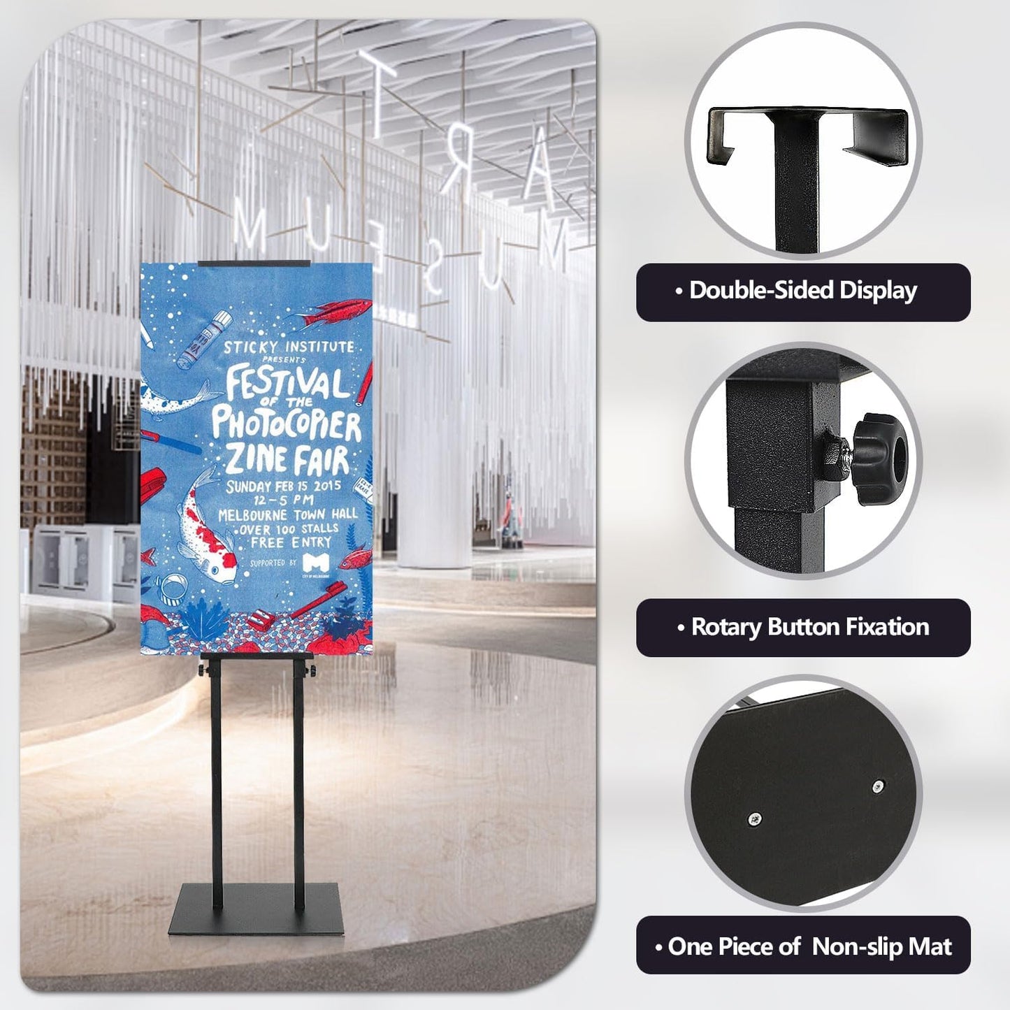 Poster Stands for Display, Adjustable Height Sign Holder with Heavy Duty Pedestal, Stand Up Banner Sign for Floor, Height Up to 80 inch, Double-Sided Signage with Non-Slip Mat (5 Pack)