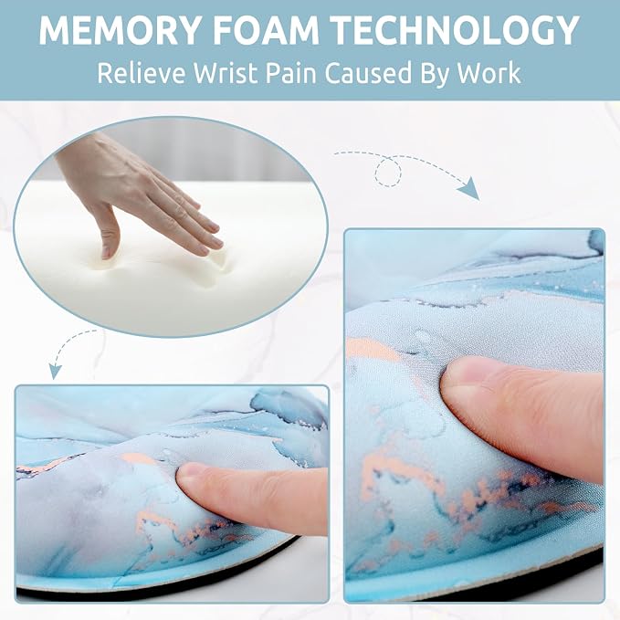 KONVINIT Ergonomic Mouse Pad with Wrist Rest, Small Mousepad with Non-Slip Rubber Base and Smooth Surface, Blue Mouse Pads for Desk, Office Desk Accessories