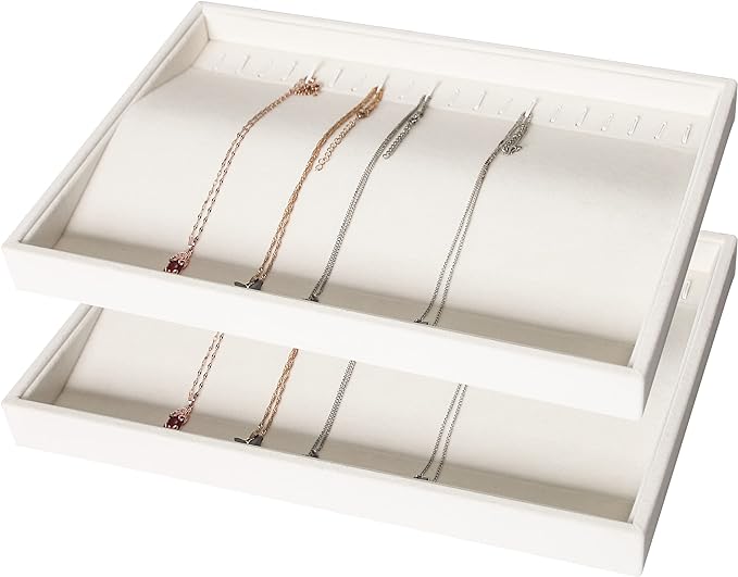 Coward Set of 2 Stackable Necklace Holder Organizer Tray Velvet Necklace Display Stand for Selling Jewelry Box Case for Storage (beige(necklace+necklace))