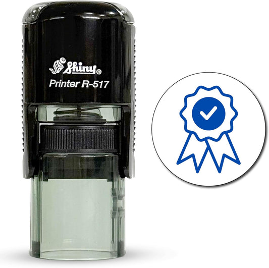 Shiny Ribbon Teacher Stamp, Round Self Inking Stamp for Classroom, Blue Ink