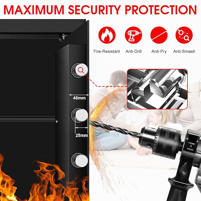 5.1 Cuft Large Home Safes Water and Fireproof with Digital Keypad & Key Lock, Fire Security Safes with 3 Removable Shelves, Anti-Pry Safe Box for Money Documents Jewelry, 23.62"H x14.96"W x 12.2"D