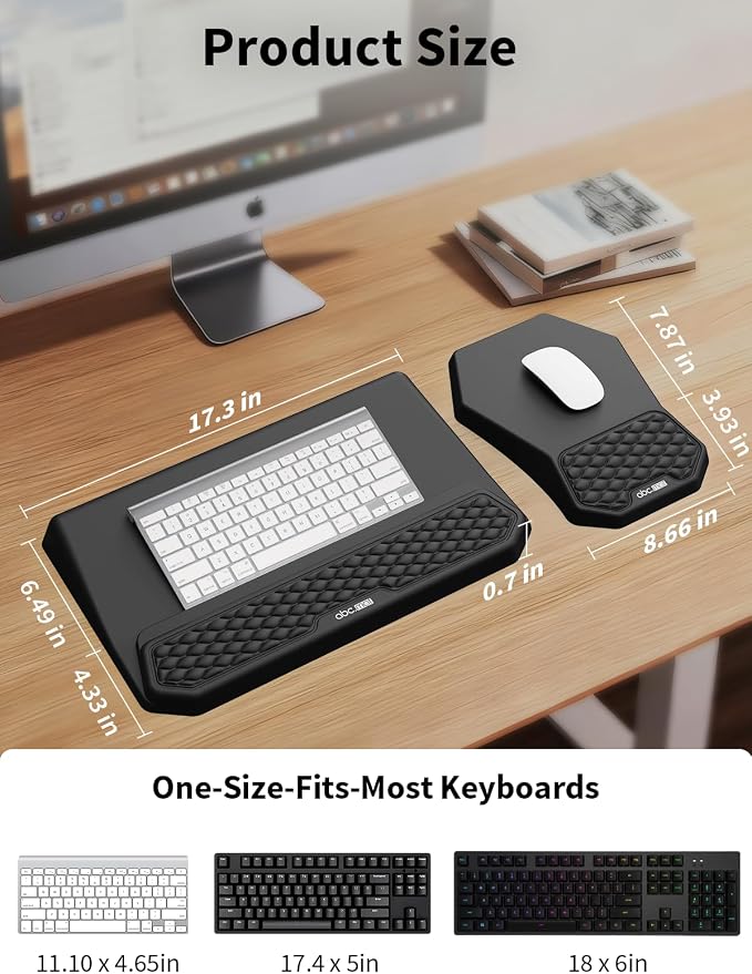 3-in-1 Ergonomic Keyboard Stand with Wrist Rest & Mouse Pad Set, Black | Comfy Keyboard Riser Holder Soft Mousepad with Massage Design, Memory Foam and Non-Slip PU Base for Pain Relief