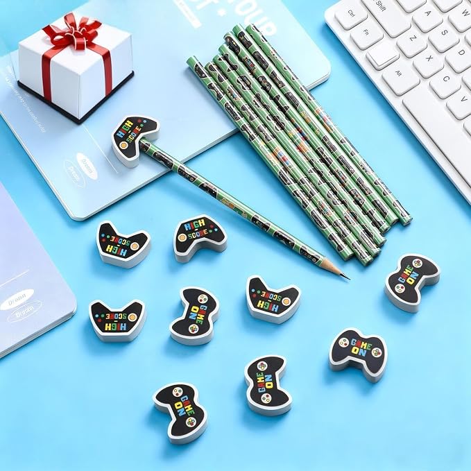 32 Pcs Video Game Pencil Bulk with Eraser Party Favors Gifts Gamer Controllers Pen Goodie Bag Fillers Theme Stationery Set for School Classrooms Exchange Reward Prizes Office School Supplies