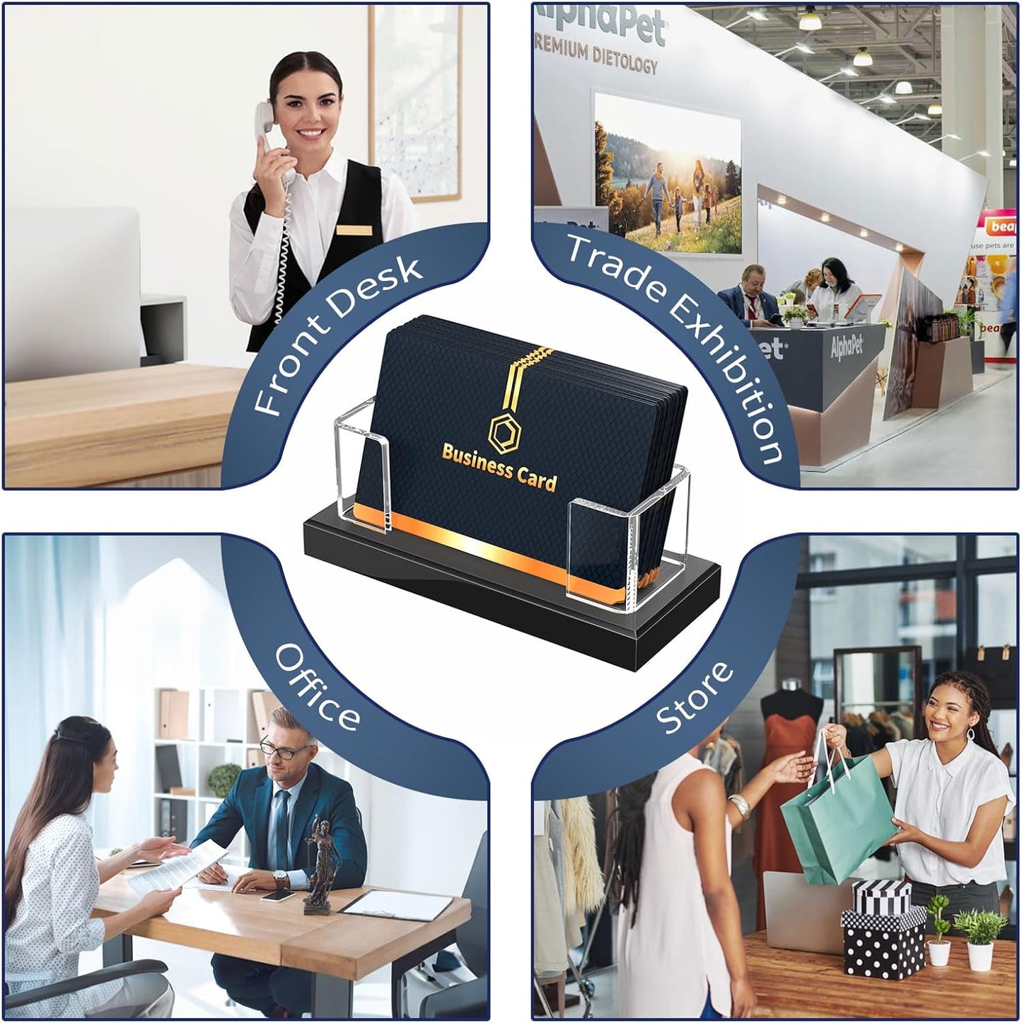 NIUBEE Acrylic Business Card Holder: Clear Plastic Business Cards Display Stand for Desk - Gift Card Organizer for Office 4 Pieces