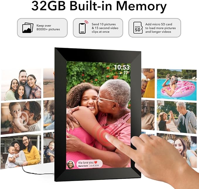 FRAMEO 10.1 inch 32GB Digital Picture Frame, IPS LCD Touch Screen, Auto-Rotate Easy Setup to Share Photos & Videos via Frameo from Anywhere, Gifts for Parents and Grandparents