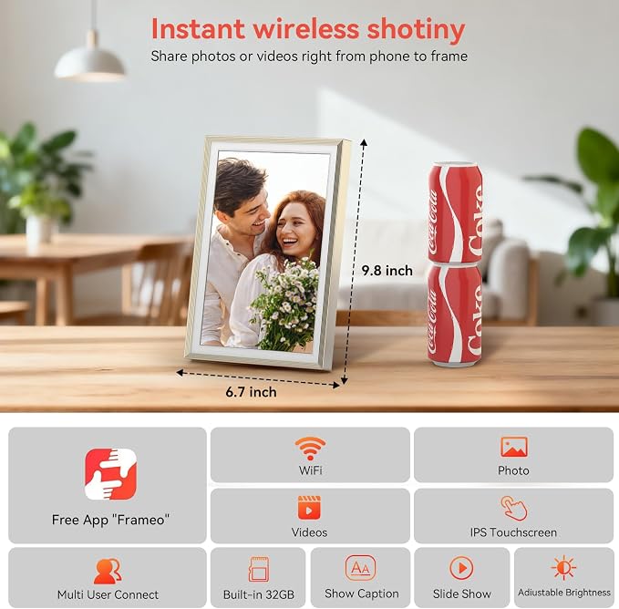 Frameo 10.1 inch Digital Picture Frame, Smart WiFi Digital Photo Frame with 32G Memory, HD Touch Screen, Auto-Rotate(ChampagneGold)