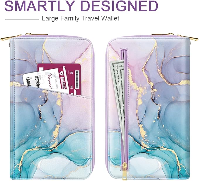 Family Passport Holder Wallet RFID Blocking Document Organizer | PU Leather Mulit-purpose Travel Wallet Credit Cards Case for Women Men, Gradient