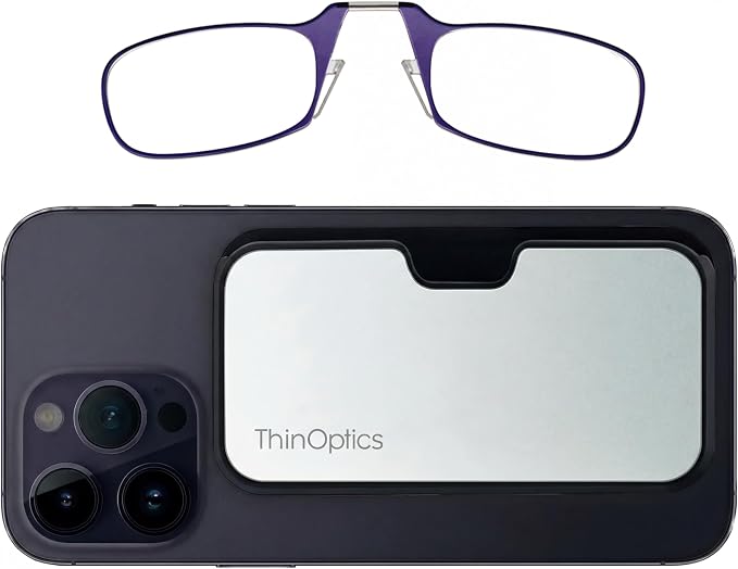 Always With You by ThinOptics Classic Reading Glasses + Case that Sticks to Your Phone - Ultra-Thin Armless Pocket Readers