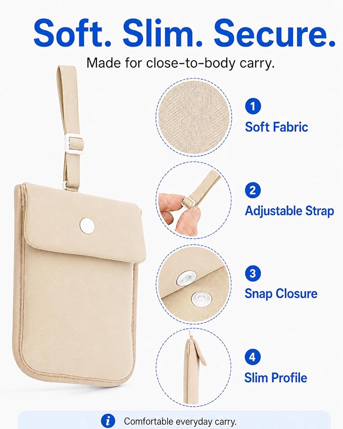 RFID-Blocking Travel Bra Wallet, Hidden Money Pouch with Elastic Strap | Ideal Secret Pocket to Protect Your Credit Cards, Cash and Valuables Under-Clothes, Nude, Bamneat