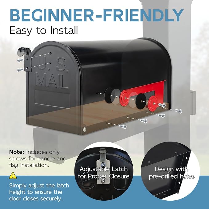 BlissBoard Black Metal Mailbox, Galvanized Steel Outside Mailboxes, Standard Medium Capacity, 20 x 8.7 x 6.7 Inches