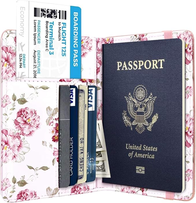 Coco Rossi Passport Holder for Travel Women Slim RFID Passport Cover Wallet | Travel Essentials, Passport Book Holders, Passport Wallet Cover Case, PU Leather, Cute, Thin, Spliced Design, Rose Pink