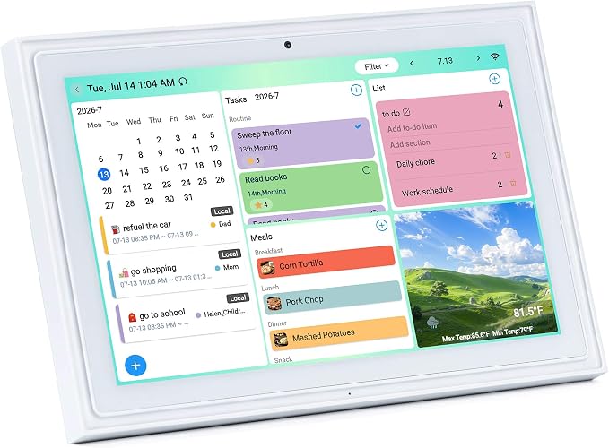 10.1-inch Digital Family Calendar, No Subscription, Video Call, Dual Mount | Calendar Sync, Chore Charts, Meal Planner, HD Photo Frame, Small Space Fit