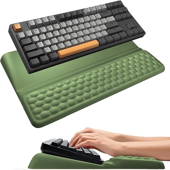 Wrist Rest with Keyboard Stand, Computer Wrist Support Pad, Ergonomic Keyboard Riser Hand Rest Soft Memory Foam Cushion Holder Gaming Typing Desk Accessories for Office Home School（Green）