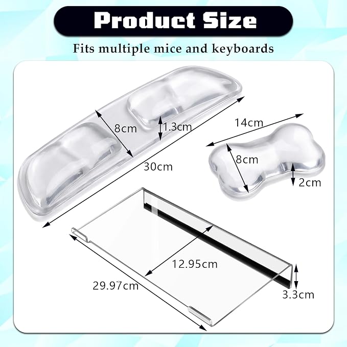 3PCS Gel Wrist Rest for Keyboard and Mouse with Computer Keyboard Stand Set | Ergonomic Wrist Rest for Keyboard with Mouse Hand Support & Keyboards Stand, Non-Slip Base to Office, Gaming, Work (Clear)