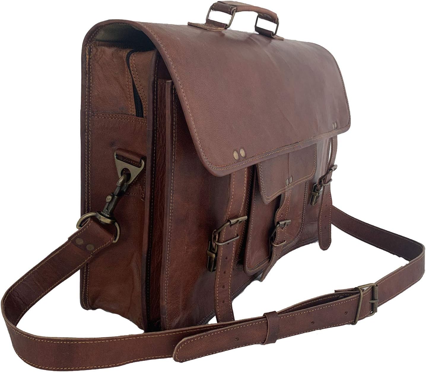 Leather briefcase for men 18 inch laptop messenger bag office satchel computer bag for men and women (16 INCH)