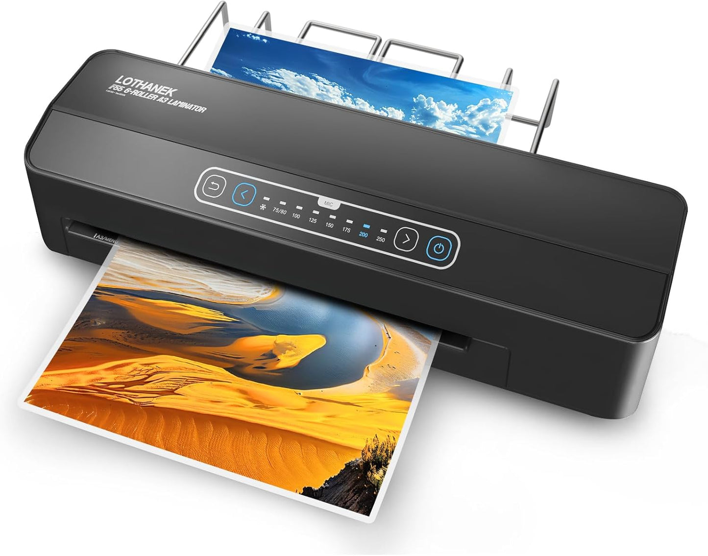 A3 6-Roller Commercial Laminator Machine, LOTHANEK 3-10 Mil 13 inch Heavy Duty Thermal Laminating Machine, 60-Second Warm-up, 40 Inches/Minute, Touch Screen for Home, School Office (Black)