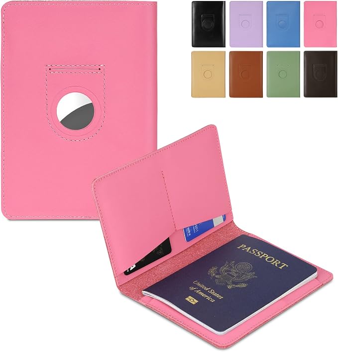 Full Grain Leather Passport Holder Cover for Men and Women Travel, Passport Wallet with AirTag Slot, Travel Must Haves Essentials Genuine Leather Passport Covers Gifts