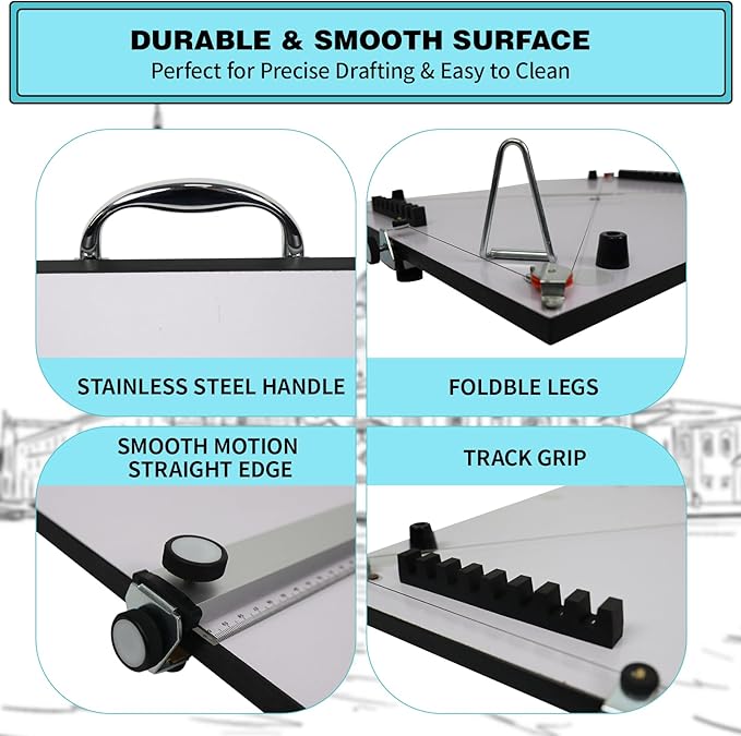 Portable Drafting Board, 18"X24" Professional Architecture Drafting Board, Tabletop Drawing Board with Ruler & Parallel Bar, Drafting Tools for Architects, Artists, Engineers, and Designers