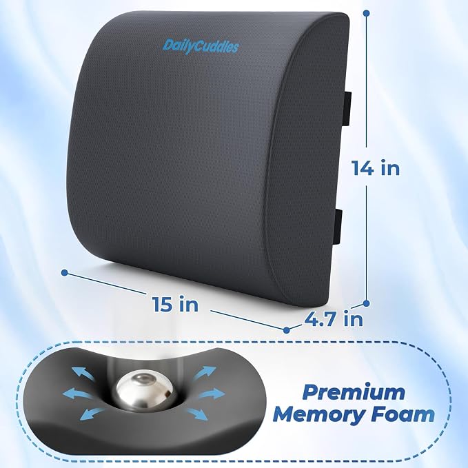 Lumbar Support Pillow, Ergonomic Back Cushion for Office , Grey/X-Large | Memory Foam Back Pillow with Adjustable Strap for Long-Hour Sitting , Gaming Chair, Back Support for Pain Relief