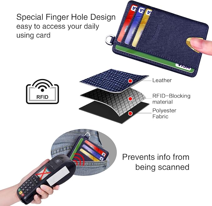 Slim Minimalist Front Pocket Wallet, RFID Blocking Credit Card Holder Wallet with Detachable D-Shackle for Men Women