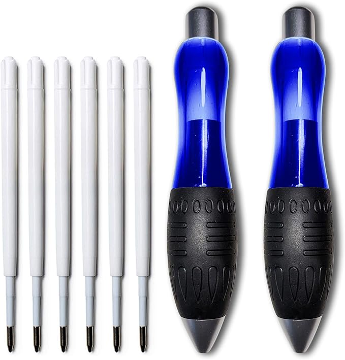 𝟯 𝗼𝘇 Fat 𝐇𝐞𝐚𝐯𝐲 𝐖𝐞𝐢𝐠𝐡𝐭𝐞𝐝 Pens for Arthritis Parkinson's Carpal Tunnel Tremors Wide Grip, Thick Barrel, Easy to Hold Blue (2 Pens + 3 Blue refills +3 Black Refills)